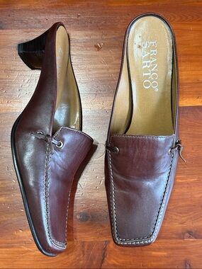 Franco Sarto |  Women's Chocolate Brown Slip-On Mules with Kitten Heels 6.5